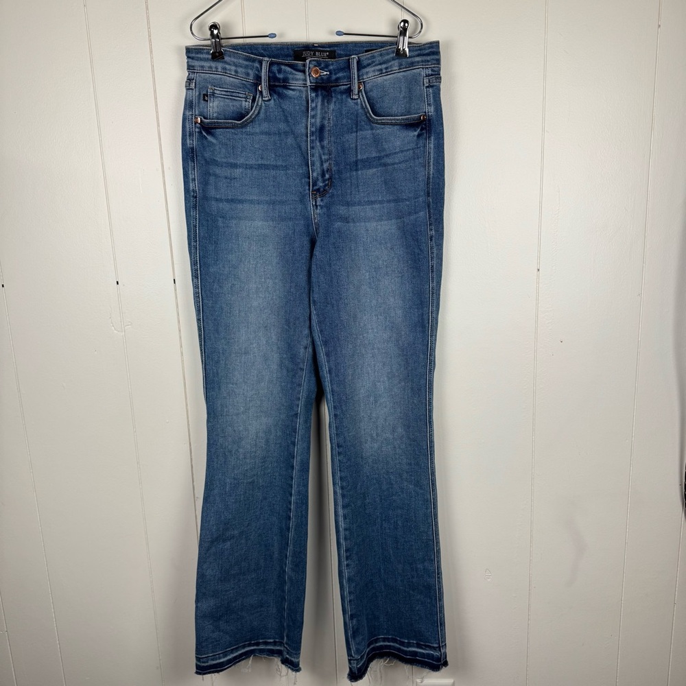 Judy Blue Classic Blue Slim Boot Denim Jeans with Frayed Hem - Picture 5 of 7